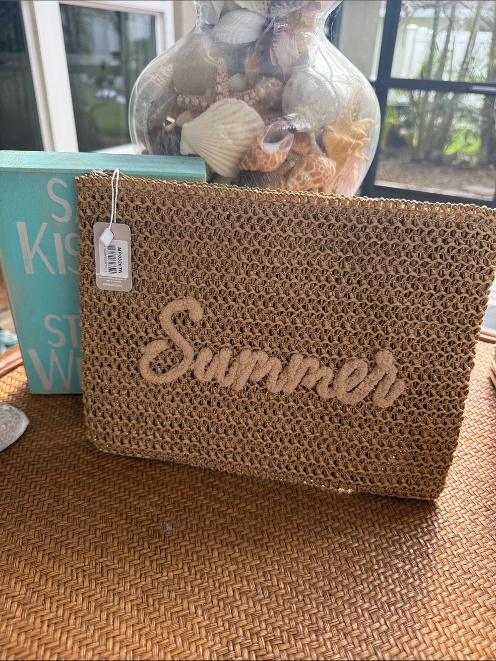 Summer Woven Straw Zip Pouch - Natural - Picture 3 of 8